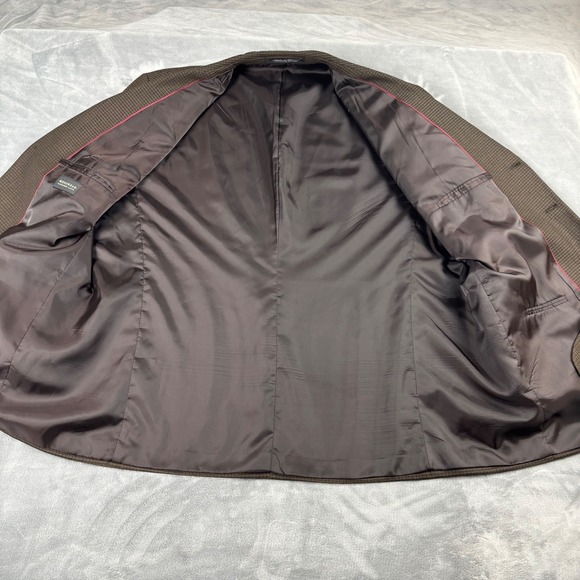 Alexander Lloyd Mens Brown Houndstooth Worsted Wool Blend Blazer Jacket Size 54L - Picture 4 of 13